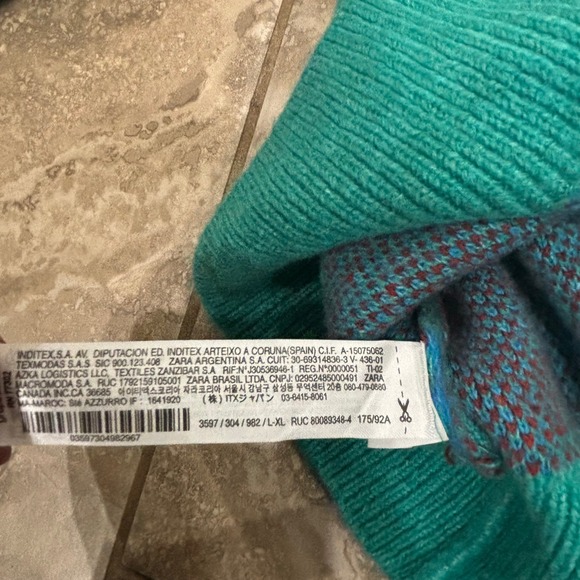 Zara Mens Abstract Jacquard Knit Cardigan Teal Blue Burgundy L-XL - Picture 10 of 14